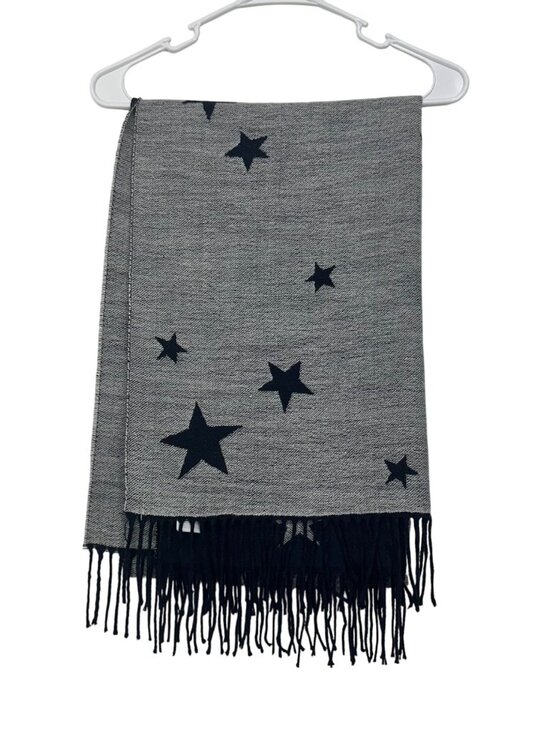 Gap Gray & Navy Star Print Reversible Scarf With Fringed Edges 78X24 inches - Picture 1 of 11